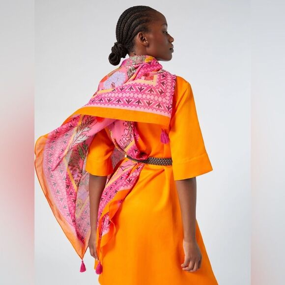 NWT women’s MARINA RINALDI SPORT Orange linen blend flare midi dress size 14 - Picture 3 of 11